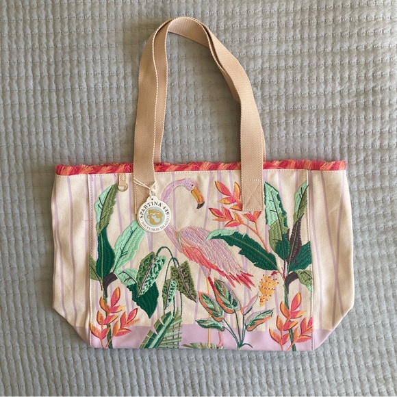 NWT Spartina 449 Beach Tote Lilac Flamingo